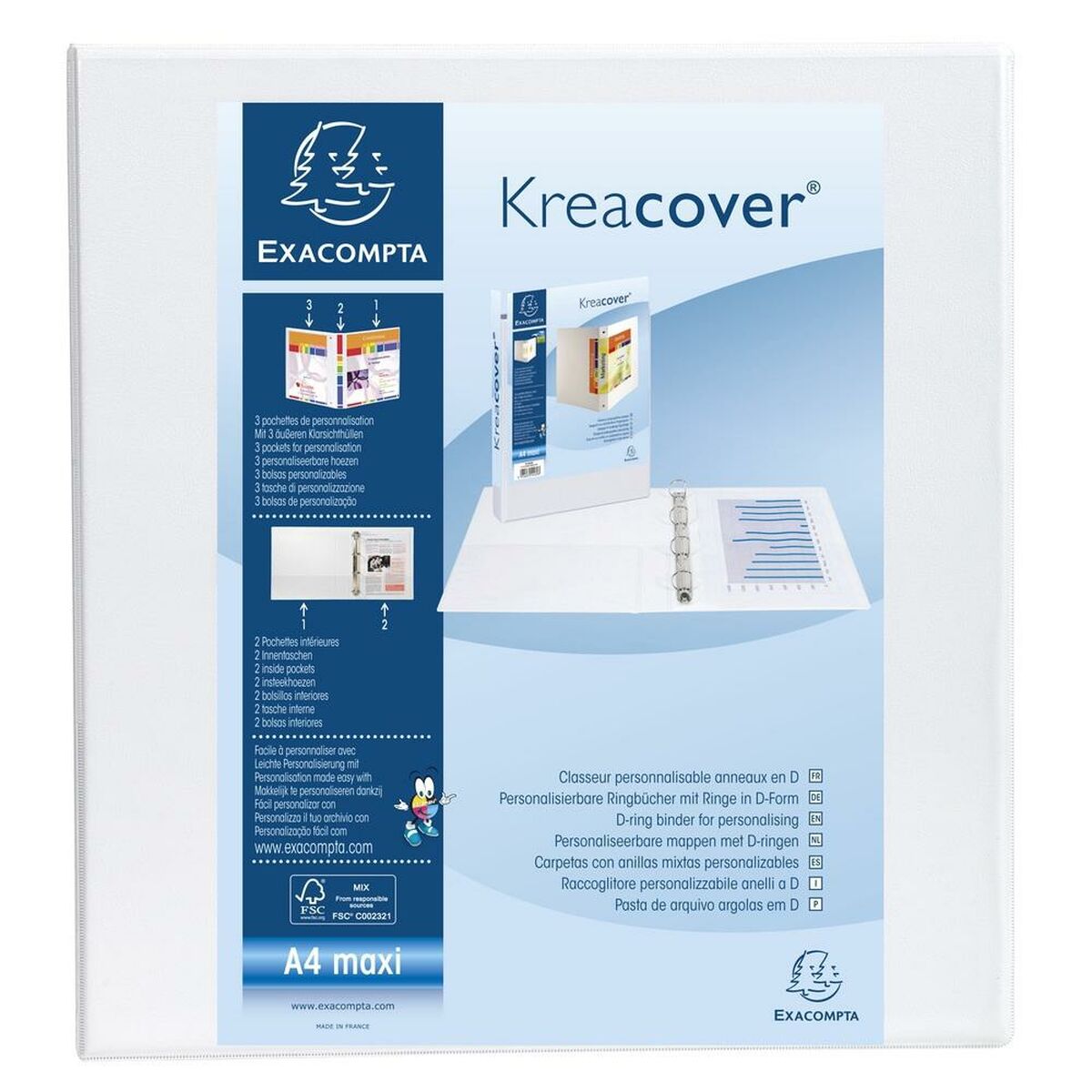 Ringperm Exacompta Kreacover Hvit A4+ Tilpasselig (10 enheter)